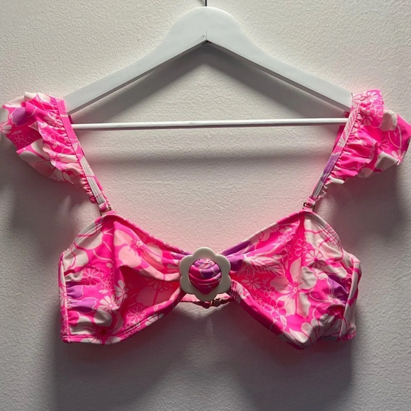 No Boundaries Ruffle Strap Floral Bandeau Swim Top - Picture 3 of 7